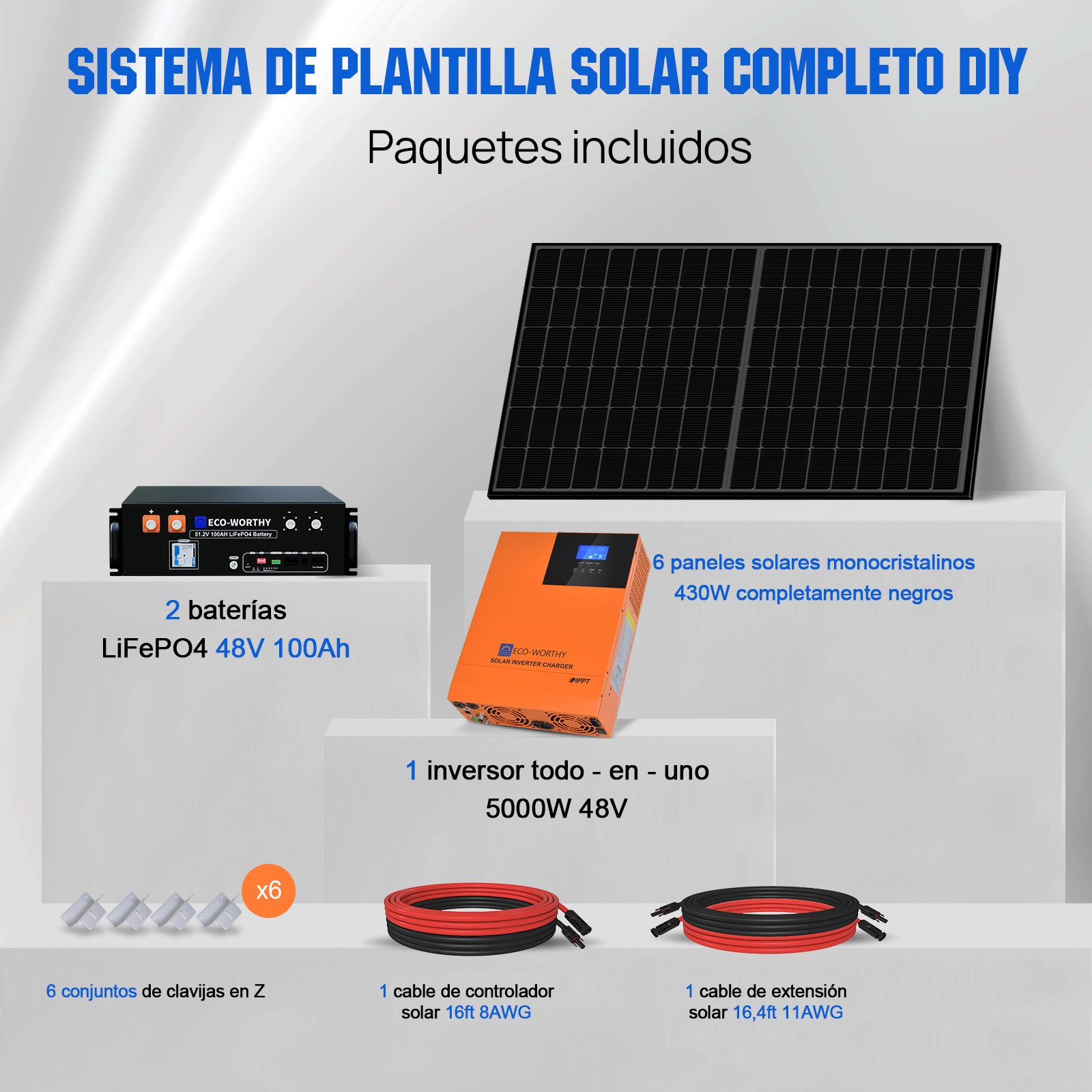 Kit solar MPPT completo para autoconsumo fuera de la red, 48V 2580W(6 x 430W)