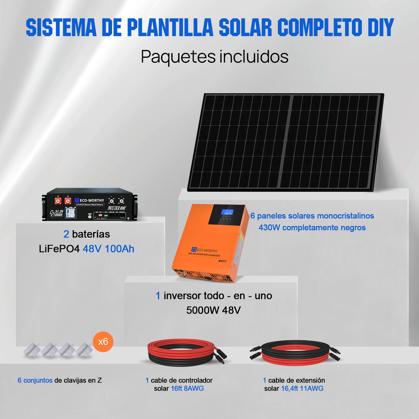 Kit solar MPPT completo para autoconsumo fuera de la red, 48V 2580W(6 x 430W) - 2000W - 5000W Kit Solar Aislada - eco - worthy - es