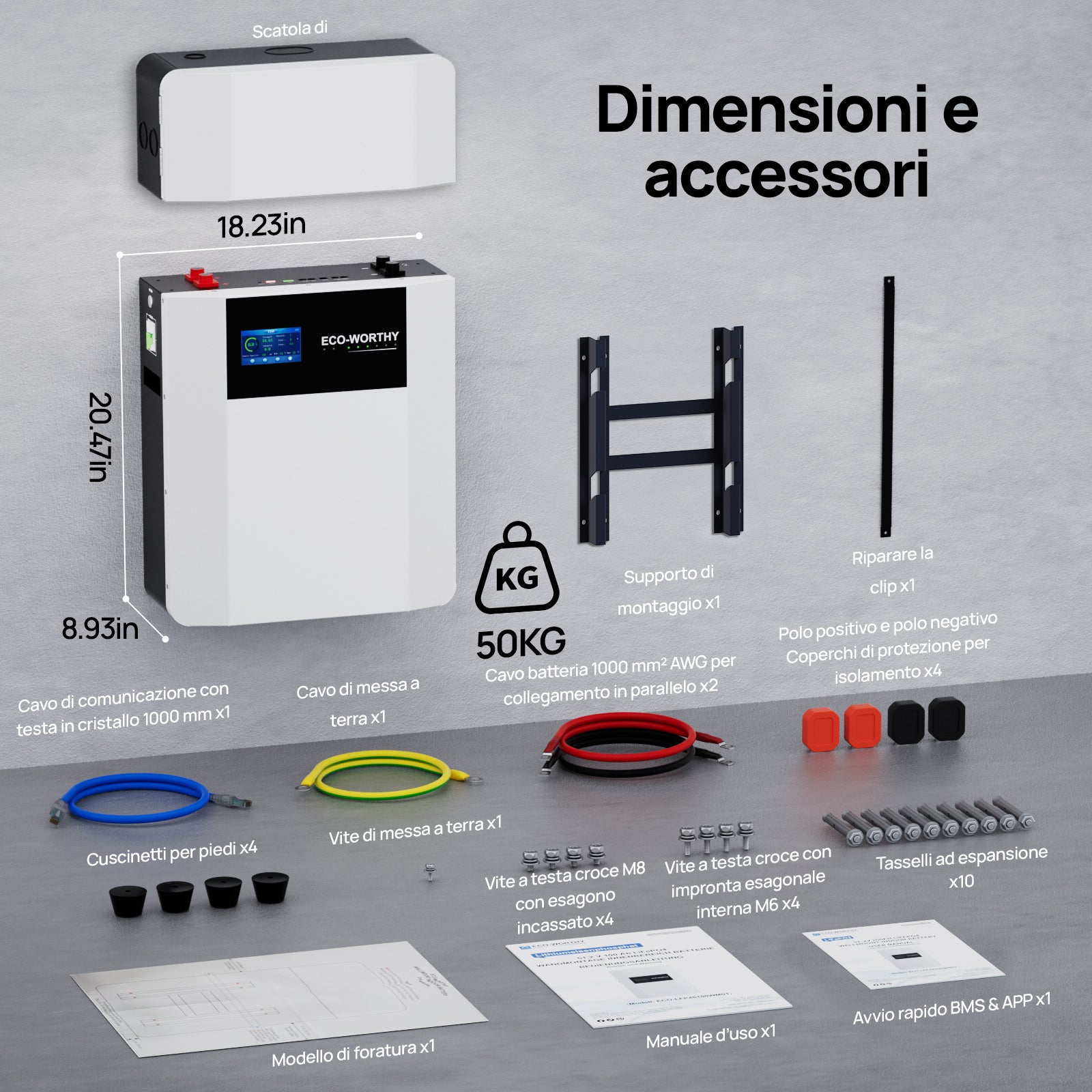 Batería de interior de montaje en pared ECO - WORTHY de 48V 100Ah con caja de conexiones | IEC 62619 | Apta para bajas temperaturas | 10 años de garantía - Batería Litio LiFePO4 48V - eco - worthy - es
