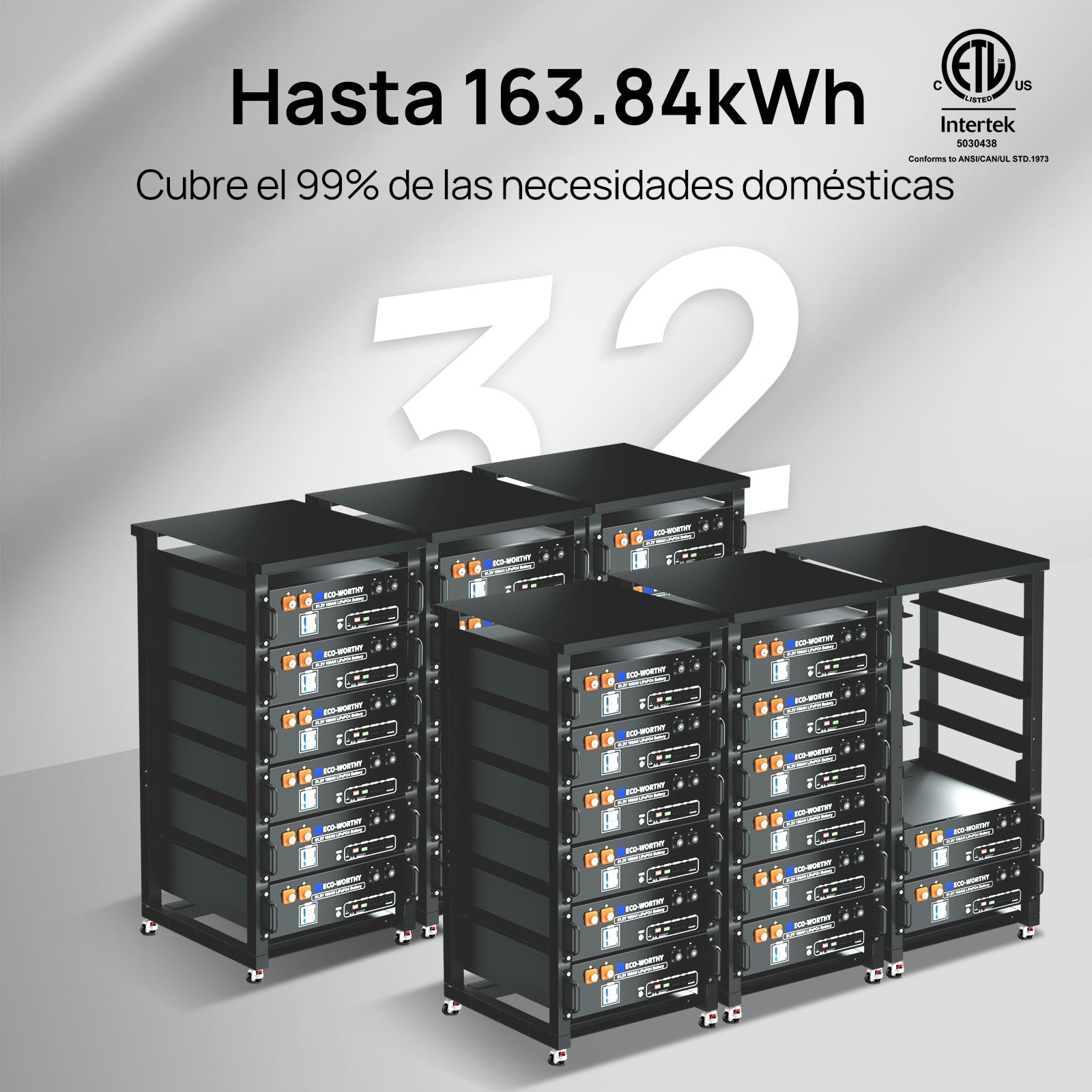 Batería para rack de servidor ECO-WORTHY de 48V(51,2V) 100 Ah LiFePO4, tamaño 3U, con Bluetooth y wifi- Versión 3