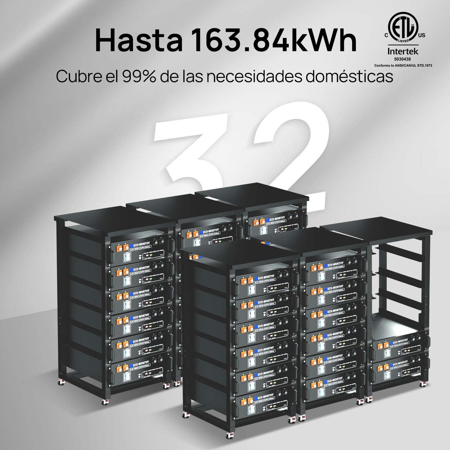Batería para rack de servidor ECO-WORTHY de 48V(51,2V) 100 Ah LiFePO4, tamaño 3U, con Bluetooth y wifi- Versión 3