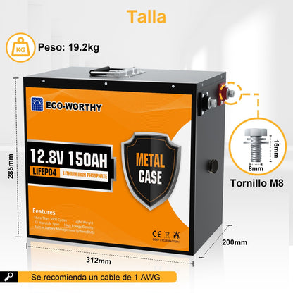 Batería Litio LiFePO4 12V 150Ah Con Protección Contra Bajas Temp por Bluetooth - Batería Litio LiFePO4 12V - eco - worthy - es
