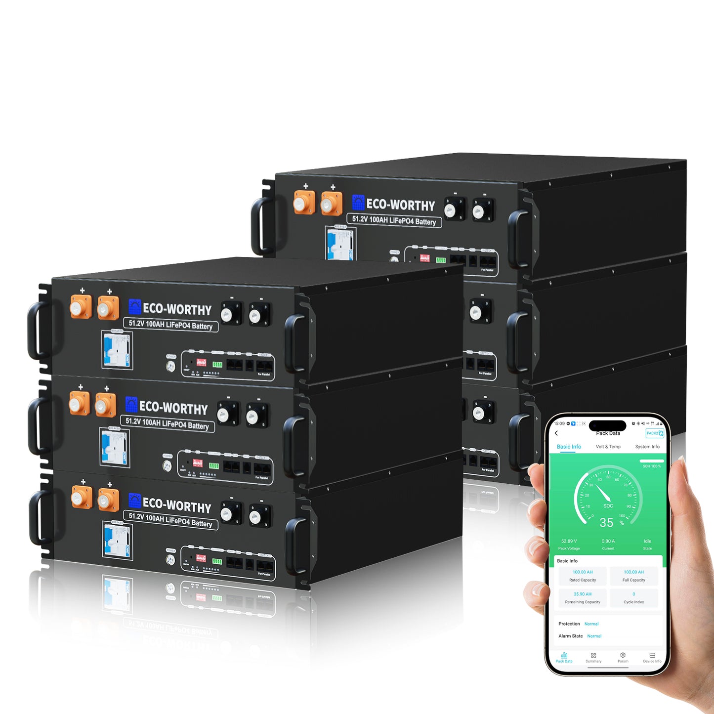 Batería para rack de servidor ECO-WORTHY de 48V(51,2V) 100 Ah LiFePO4, tamaño 3U, con Bluetooth y wifi- Versión 3