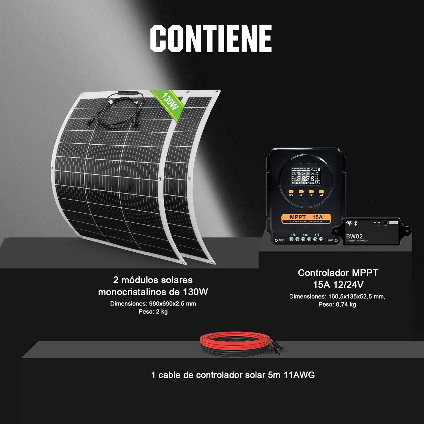 Kit Solar 260W 12V con Placas Flexibles