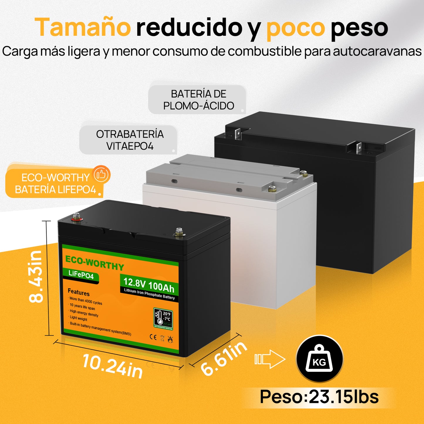 Batería Litio LiFePO4 12V 100Ah Protección Contra Bajas Temp