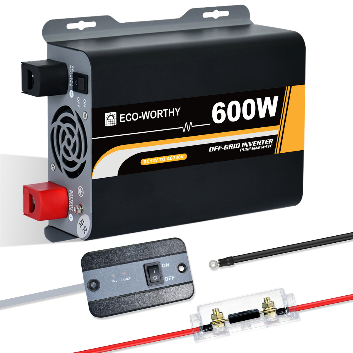 Inversor de Onda Sinusoidal Pura de 600W de 12V a 230V para Kits Solares Aislada - Inversores Solares - eco - worthy - es