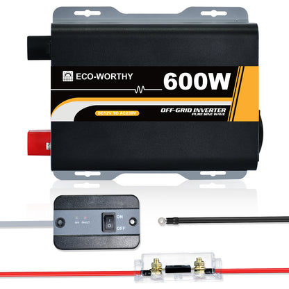 Inversor de Onda Sinusoidal Pura de 600W de 12V a 230V para Kits Solares Aislada - Inversores Solares - eco - worthy - es