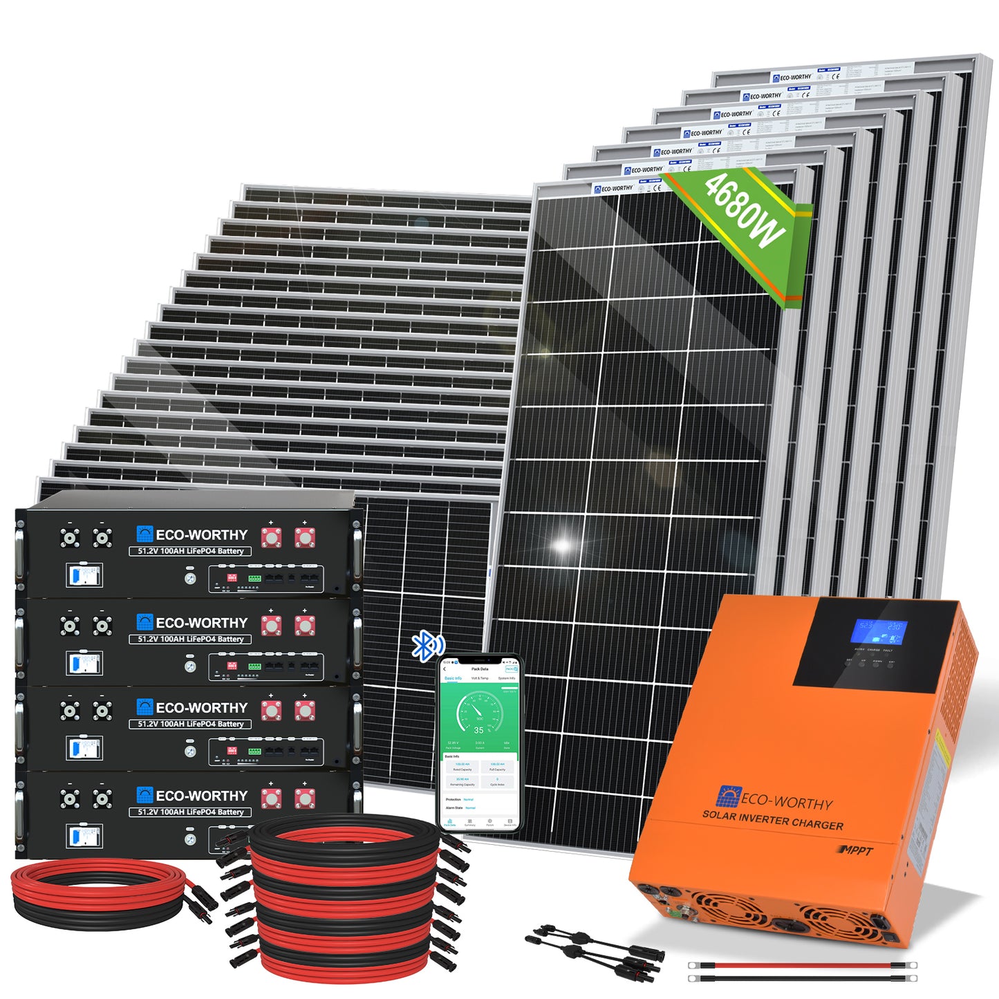 Kit solar MPPT completo para autoconsumo fuera de la red 48V 4680W (24x 195W bifaciales)
