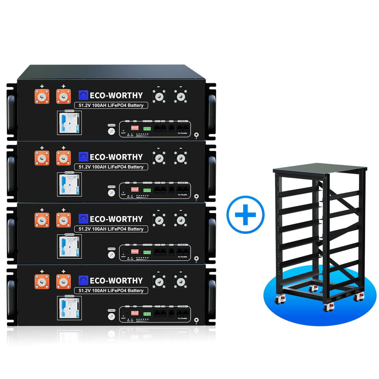 Batería para rack de servidor ECO-WORTHY de 48V(51,2V) 100 Ah LiFePO4, tamaño 3U, con Bluetooth y wifi- Versión 3