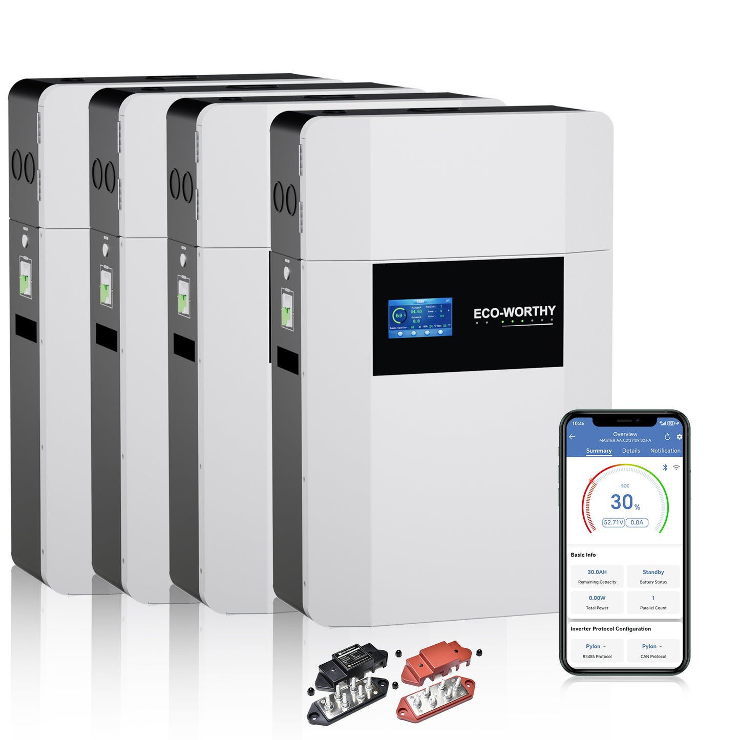 Batería de interior de montaje en pared ECO-WORTHY de 48V 100Ah con caja de conexiones | IEC 62619 | Apta para bajas temperaturas | 10 años de garantía