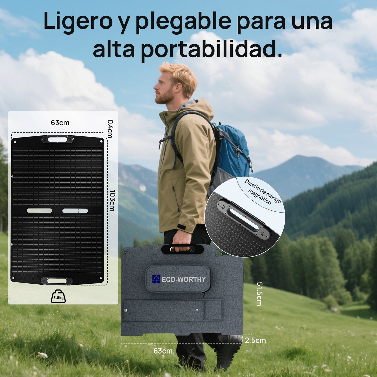 Pro. 100W 12V Maleta de panel solar plegable