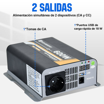 Inversor de Onda Sinusoidal Pura de 600W de 12V a 230V para Kits Solares Aislada - Inversores Solares - eco - worthy - es