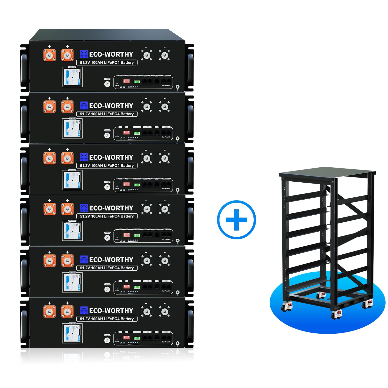 Batería para rack de servidor ECO-WORTHY de 48V(51,2V) 100 Ah LiFePO4, tamaño 3U, con Bluetooth y wifi- Versión 3