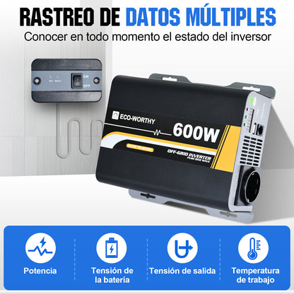 Inversor de Onda Sinusoidal Pura de 600W de 12V a 230V para Kits Solares Aislada - Inversores Solares - eco - worthy - es