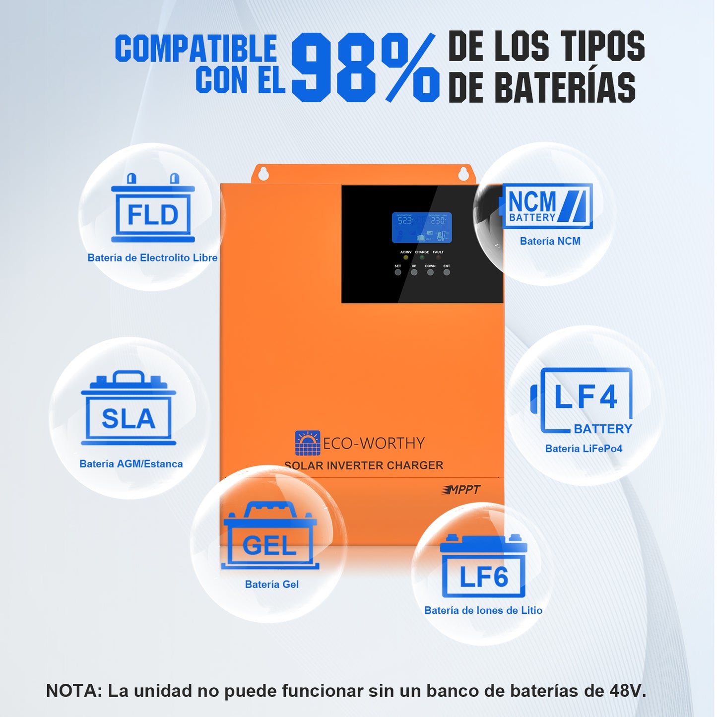 Energía de respaldo para el hogar ECO-WORTHY con LiFePO4 de 48V 100Ah e inversor híbrido de 48V 5000W