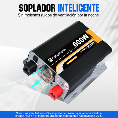 Inversor de Onda Sinusoidal Pura de 600W de 12V a 230V para Kits Solares Aislada - Inversores Solares - eco - worthy - es