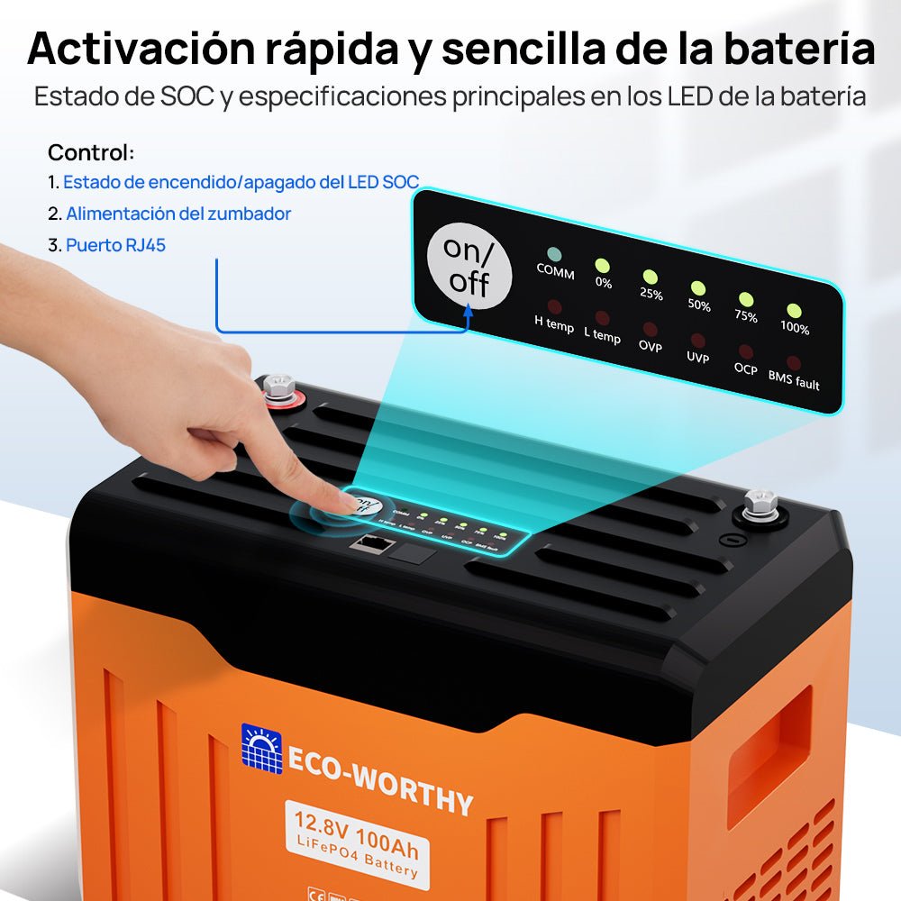 Batería Litio LiFePO4 12V 100Ah Con Bluetooth - Batería Litio LiFePO4 12V - eco - worthy - es