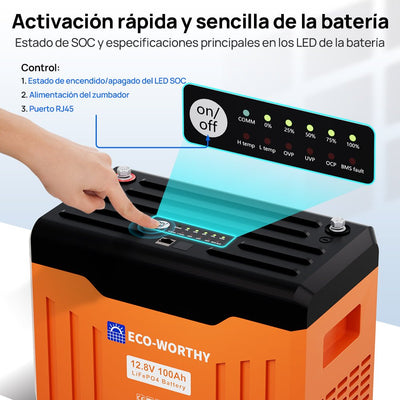 Batería Litio LiFePO4 12V 100Ah Con Bluetooth - Batería Litio LiFePO4 12V - eco - worthy - es