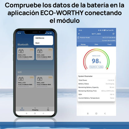 Batería Litio LiFePO4 12V 100Ah Con Bluetooth - Batería Litio LiFePO4 12V - eco - worthy - es
