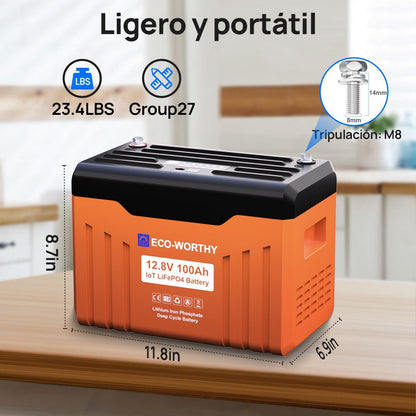 Batería Litio LiFePO4 12V 100Ah Con Bluetooth - Batería Litio LiFePO4 12V - eco - worthy - es