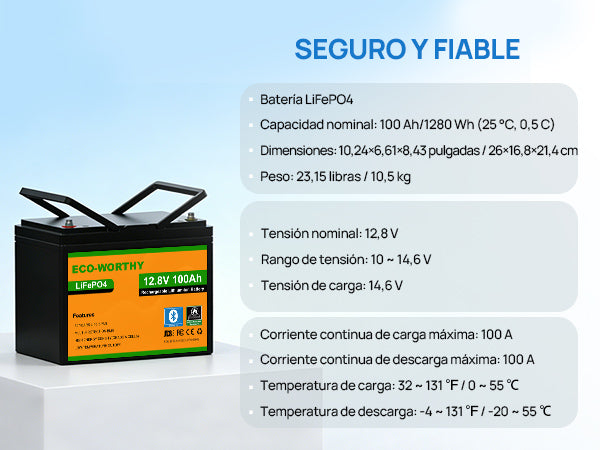 Batería Litio LiFePO4 12V 100Ah con Bluetooth - Batería Litio LiFePO4 12V - eco - worthy - es