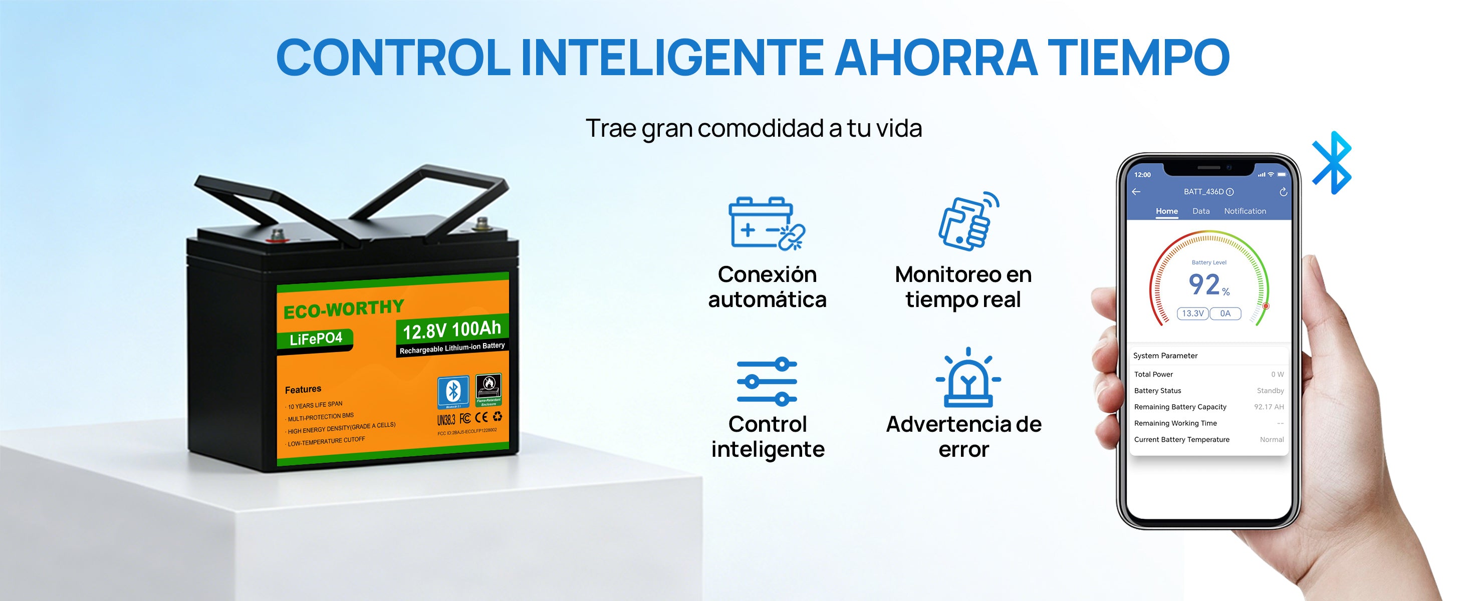 Batería Litio LiFePO4 12V 100Ah con Bluetooth - Batería Litio LiFePO4 12V - eco - worthy - es