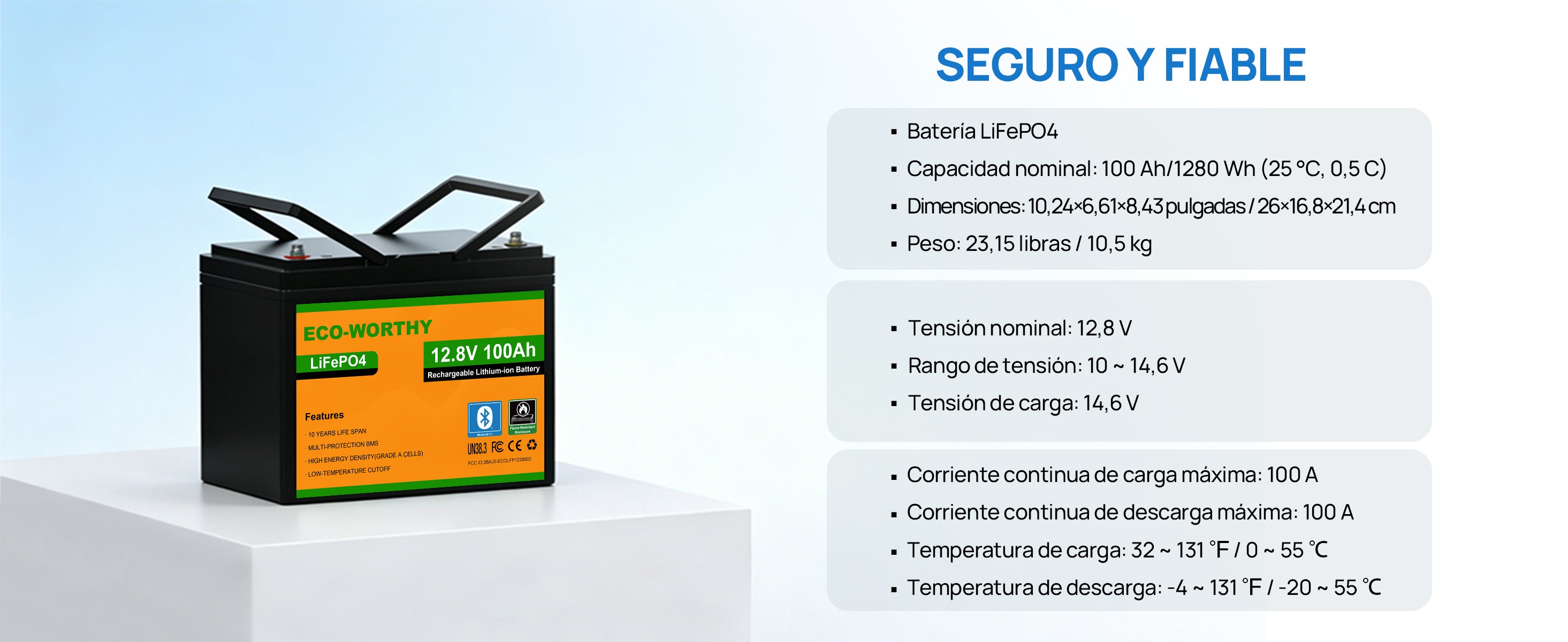 Batería Litio LiFePO4 12V 100Ah con Bluetooth - Batería Litio LiFePO4 12V - eco - worthy - es