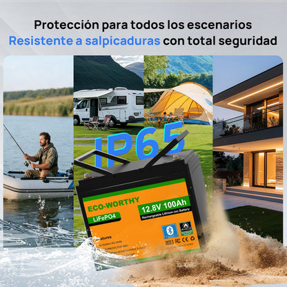 ECO-WORTHY Batería Litio LiFePO4 12V 100Ah con Bluetooth - Batería Litio LiFePO4 12V - eco-worthy-es