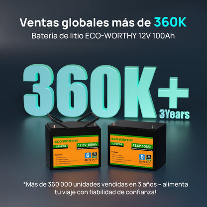 ECO-WORTHY Batería Litio LiFePO4 12V 100Ah con Bluetooth - Batería Litio LiFePO4 12V - eco-worthy-es