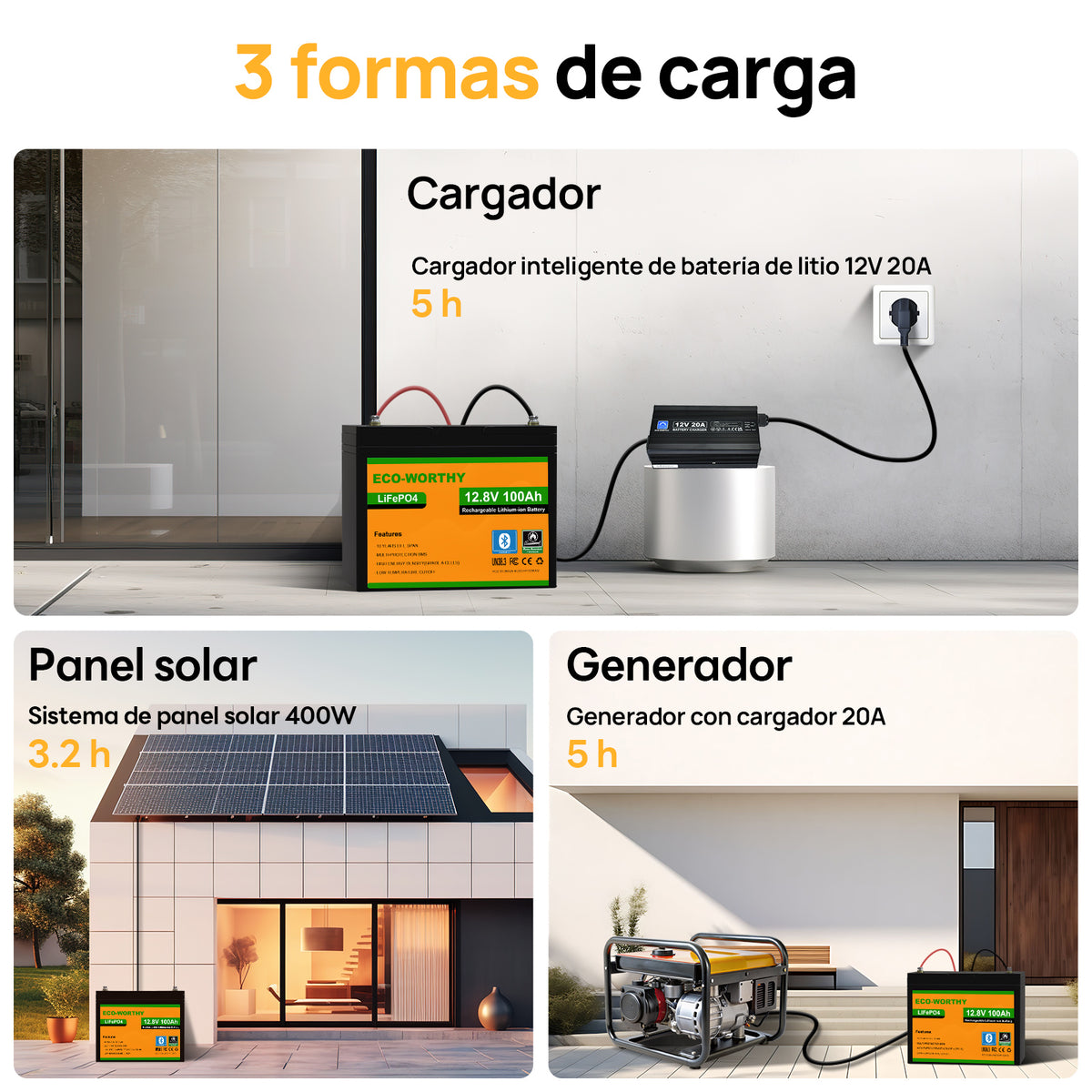 ECO-WORTHY Batería Litio LiFePO4 12V 100Ah con Bluetooth - Batería Litio LiFePO4 12V - eco-worthy-es