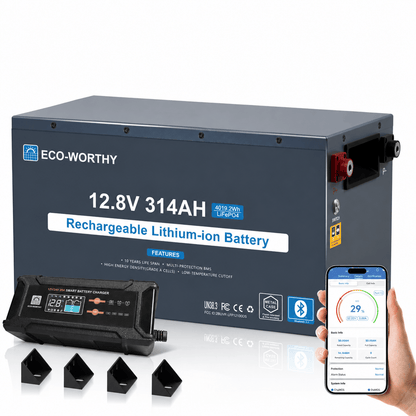 ECO-WORTHY Batería LiFePO4 EnergyRock de 12V 314Ah carcasa metálica con BMS de 200A - Batería Litio LiFePO4 12V - eco-worthy-es