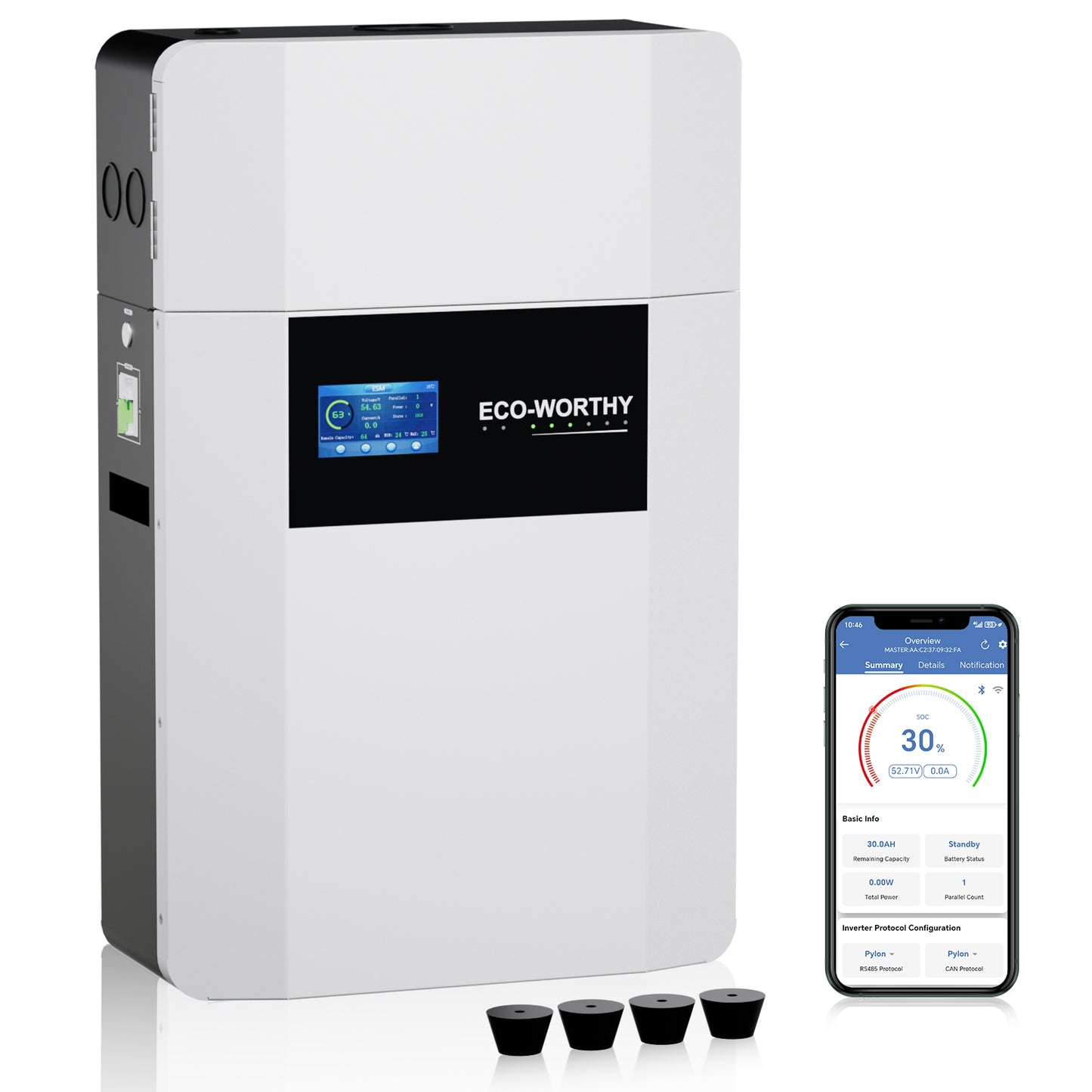 Batería de interior de montaje en pared ECO-WORTHY de 48V 100Ah con caja de conexiones | IEC 62619 | Apta para bajas temperaturas | 10 años de garantía