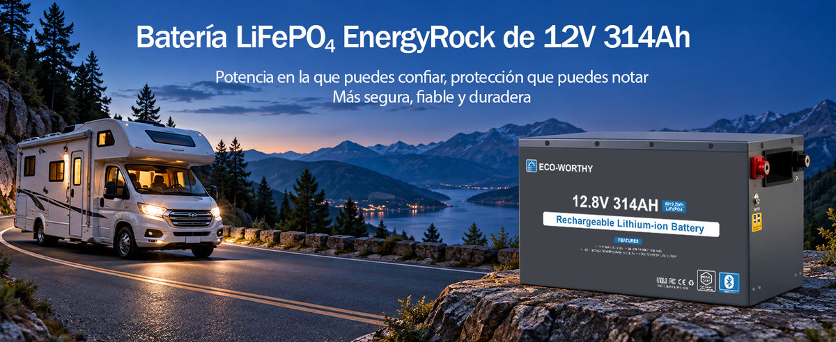 ECO-WORTHY Batería LiFePO4 EnergyRock de 12V 314Ah, carcasa metálica con BMS de 200A