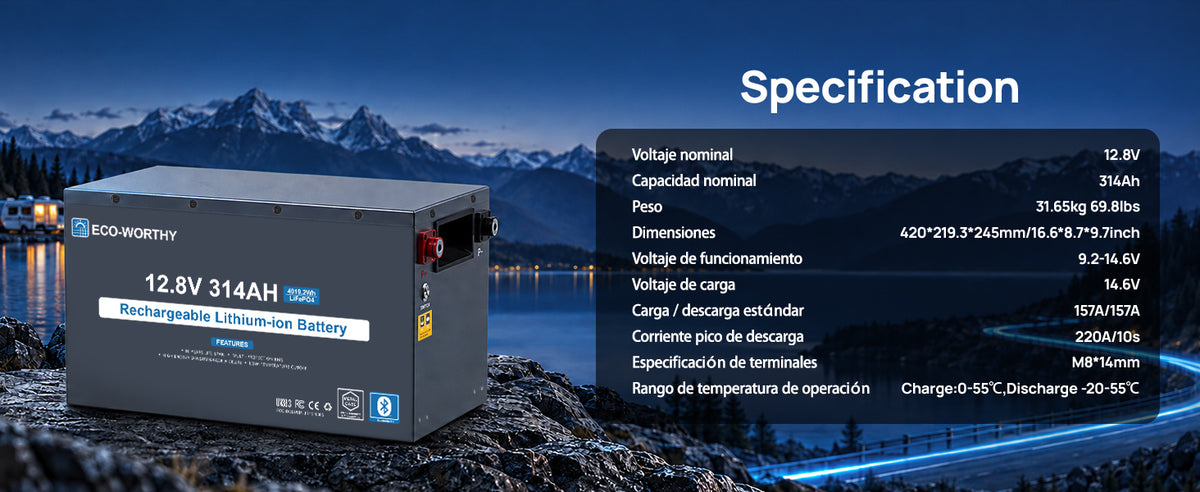 ECO-WORTHY Batería LiFePO4 EnergyRock de 12V 314Ah, carcasa metálica con BMS de 200A