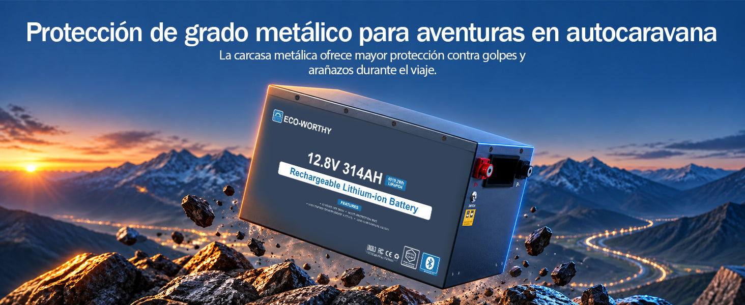 ECO-WORTHY Batería LiFePO4 EnergyRock de 12V 314Ah, carcasa metálica con BMS de 200A