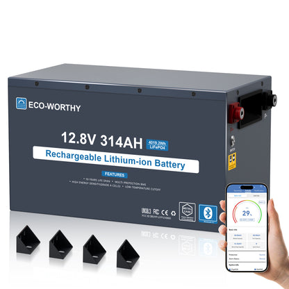 ECO-WORTHY Batería LiFePO4 EnergyRock de 12V 314Ah, carcasa metálica con BMS de 200A