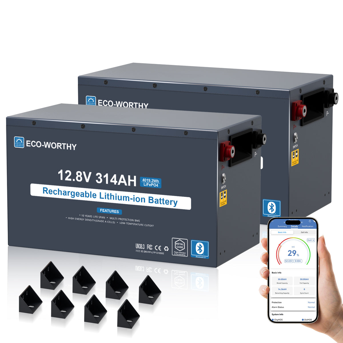 ECO-WORTHY Batería LiFePO4 EnergyRock de 12V 314Ah, carcasa metálica con BMS de 200A