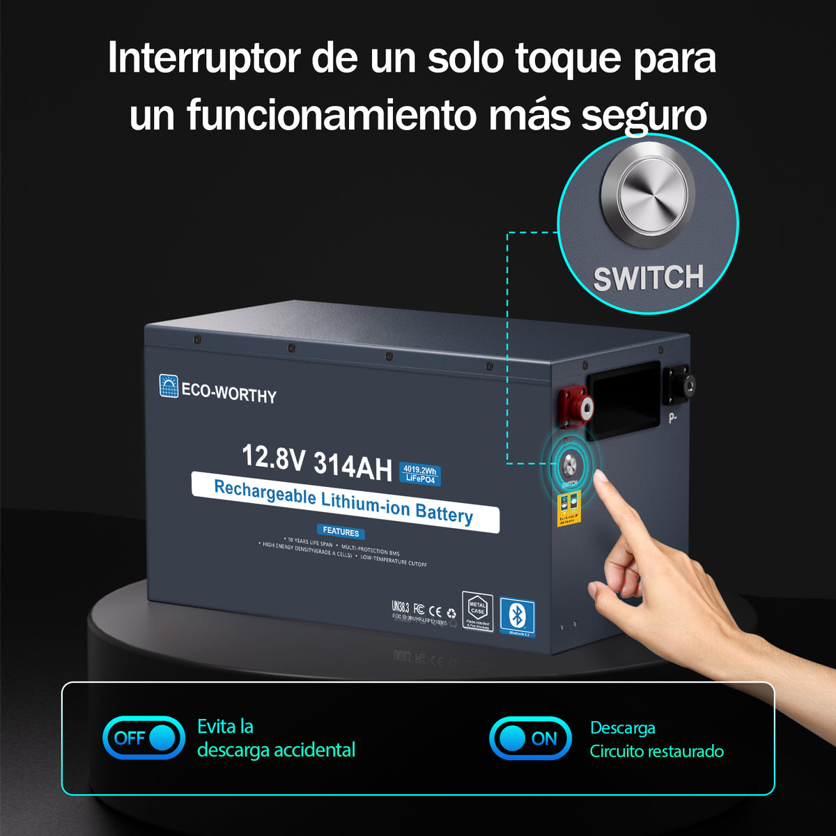 ECO-WORTHY Batería LiFePO4 EnergyRock de 12V 314Ah, carcasa metálica con BMS de 200A