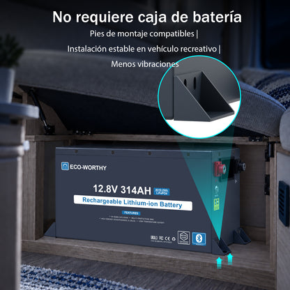 ECO-WORTHY Batería LiFePO4 EnergyRock de 12V 314Ah, carcasa metálica con BMS de 200A