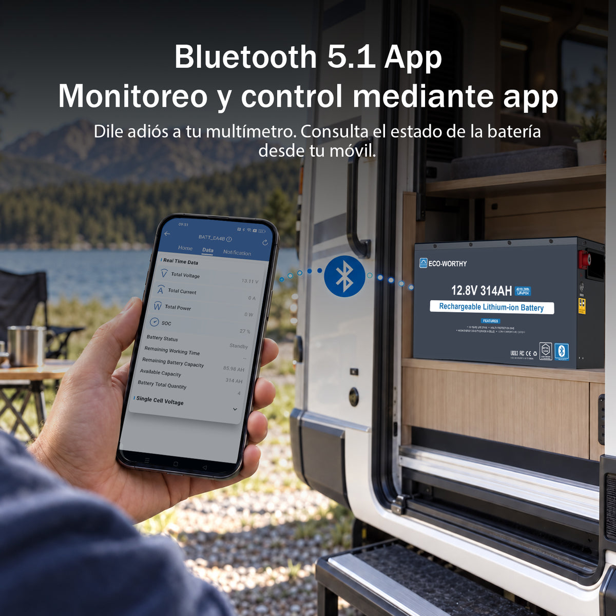 ECO-WORTHY Batería LiFePO4 EnergyRock de 12V 314Ah, carcasa metálica con BMS de 200A