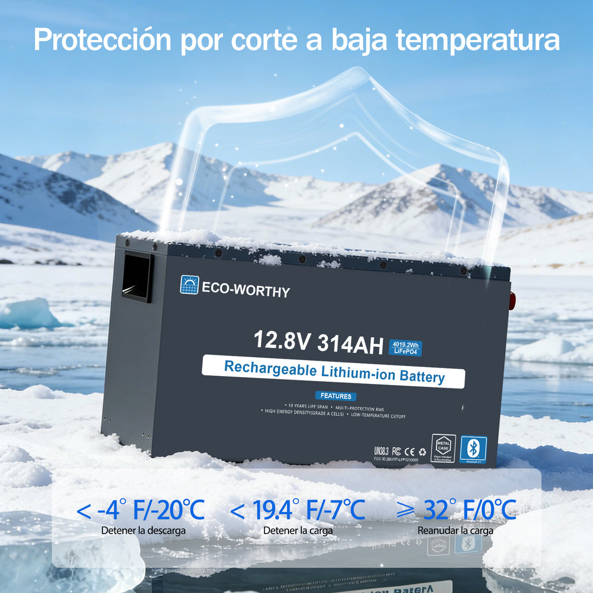 ECO-WORTHY Batería LiFePO4 EnergyRock de 12V 314Ah, carcasa metálica con BMS de 200A