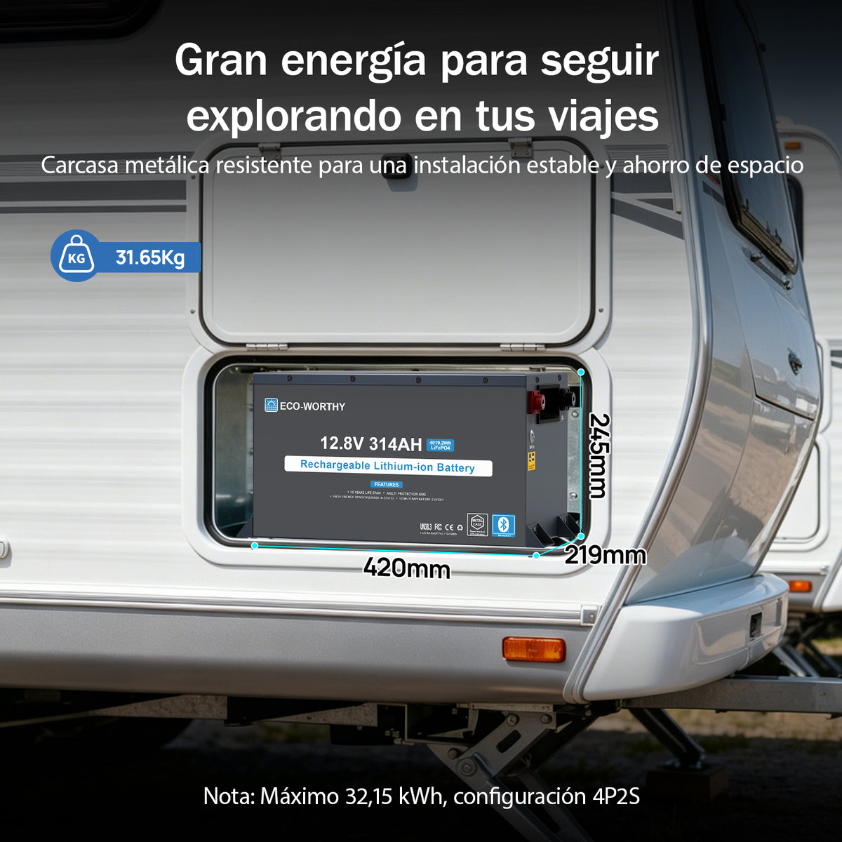 ECO-WORTHY Batería LiFePO4 EnergyRock de 12V 314Ah, carcasa metálica con BMS de 200A
