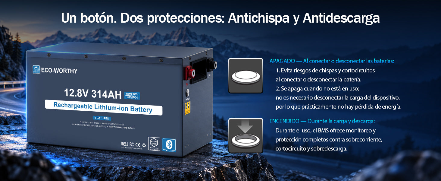 ECO-WORTHY Batería LiFePO4 EnergyRock de 12V 314Ah, carcasa metálica con BMS de 200A