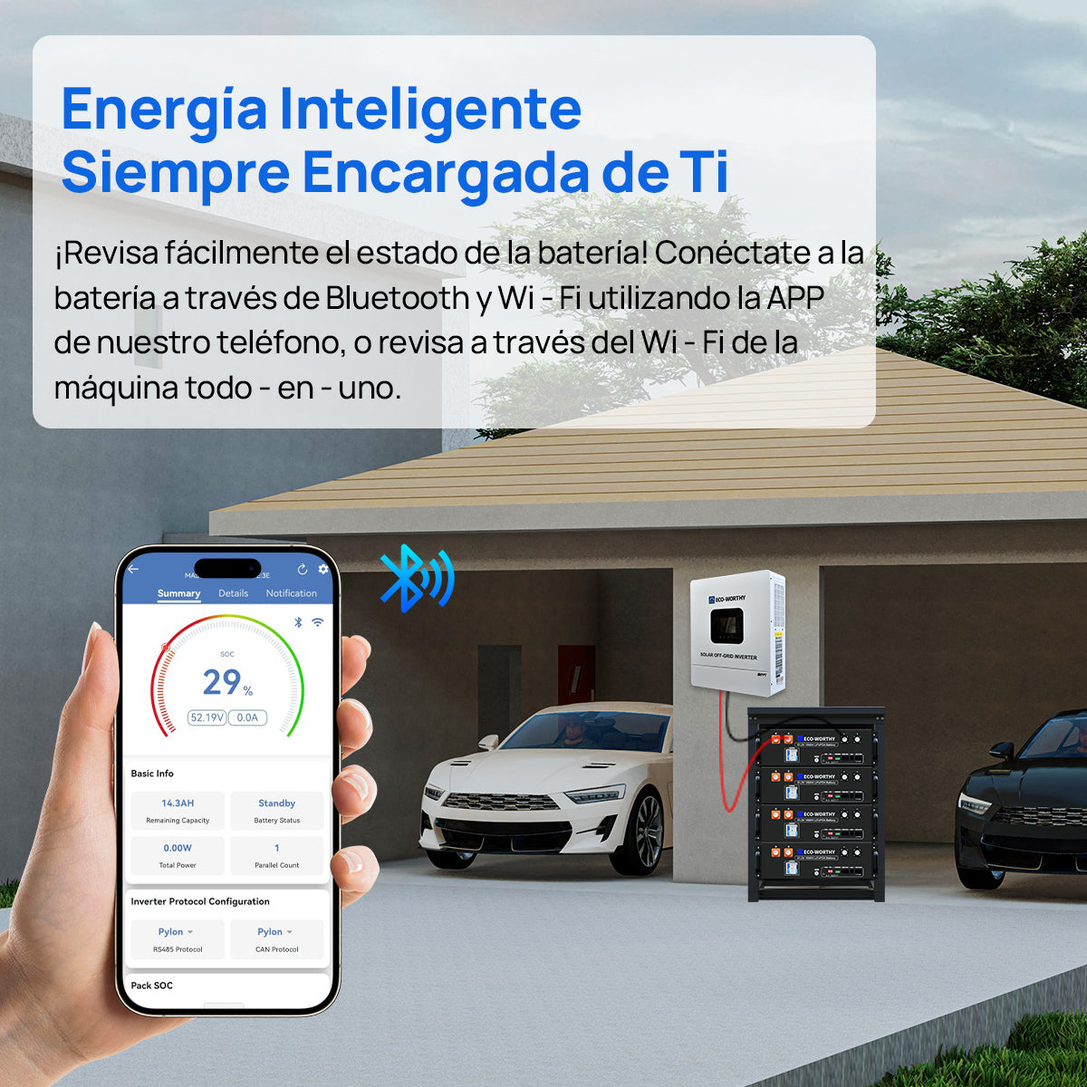 ECO-WORTHY con LiFePO4 de 48V 100Ah e inversor híbrido de 48V 5000W Energía de respaldo para el hogar