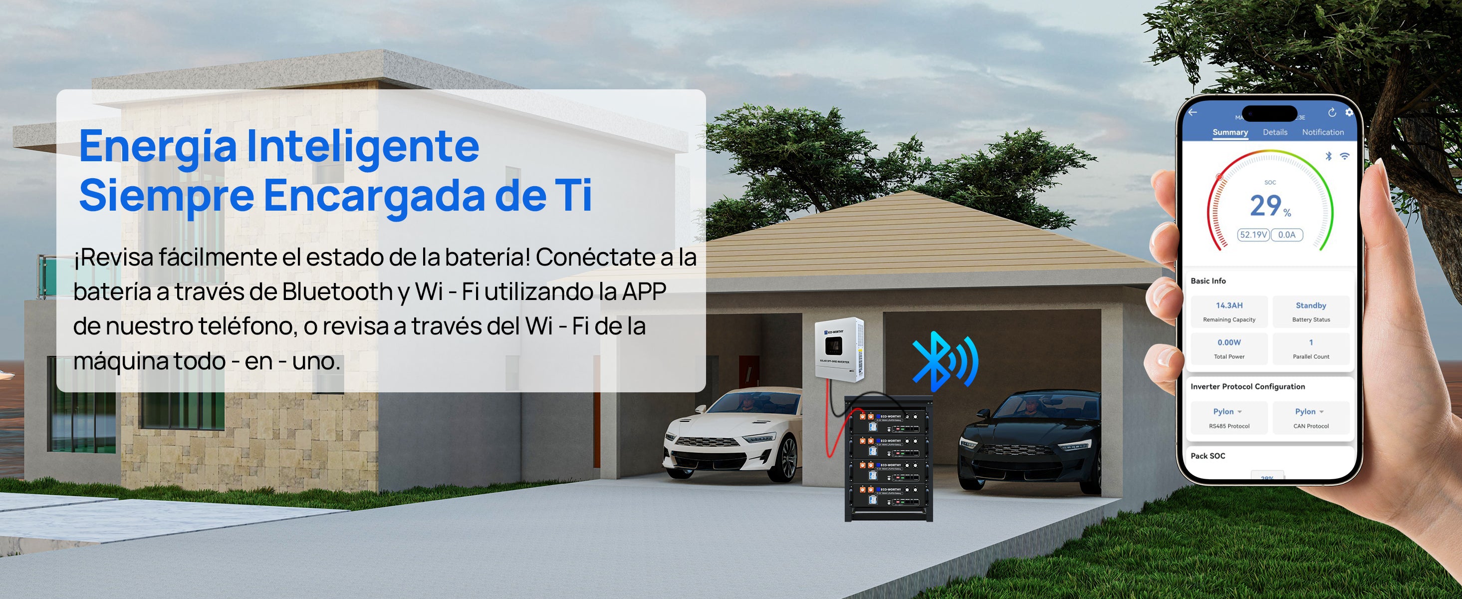 ECO-WORTHY con LiFePO4 de 48V 100Ah e inversor híbrido de 48V 5000W Energía de respaldo para el hogar