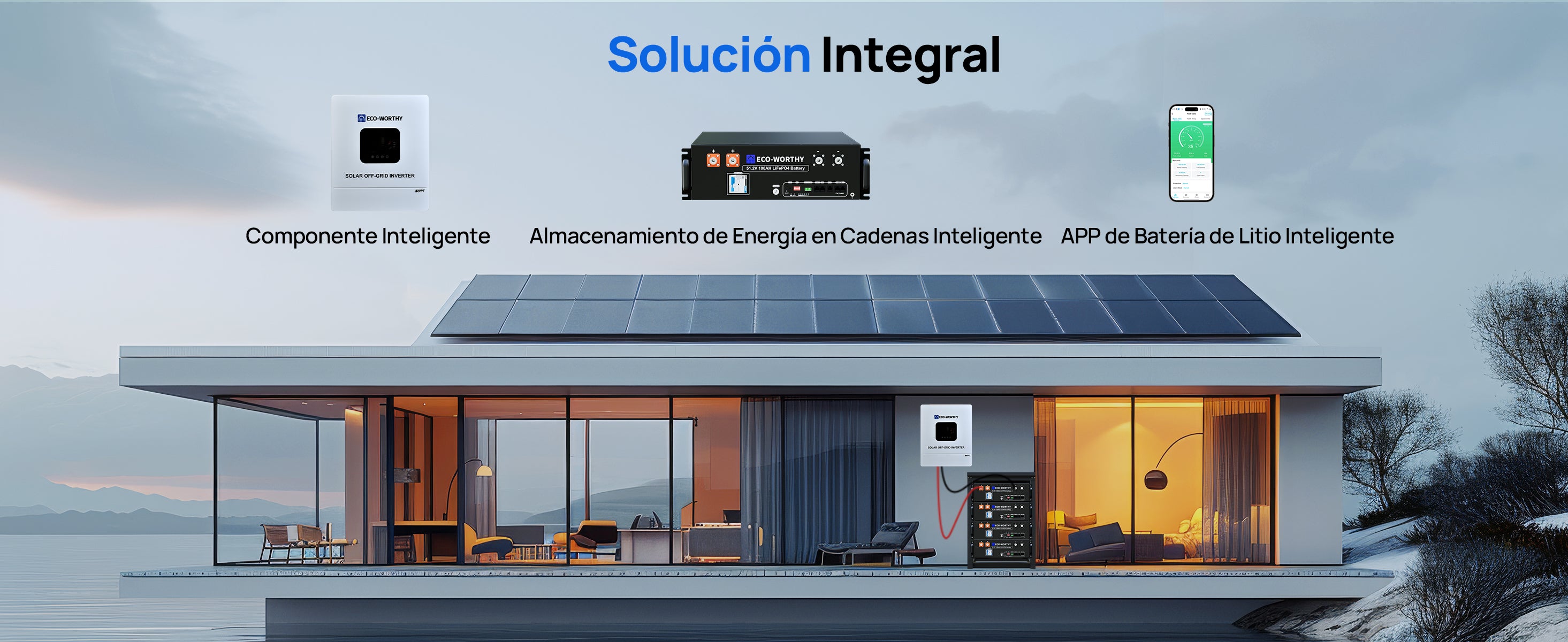 ECO-WORTHY con LiFePO4 de 48V 100Ah e inversor híbrido de 48V 5000W Energía de respaldo para el hogar