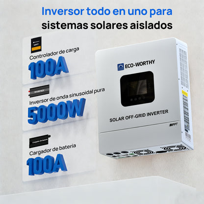 Energía de respaldo para el hogar ECO-WORTHY con LiFePO4 de 48V 100Ah e inversor híbrido de 48V 5000W - 1000W-2000W Kit Solar Aislada - eco-worthy-es