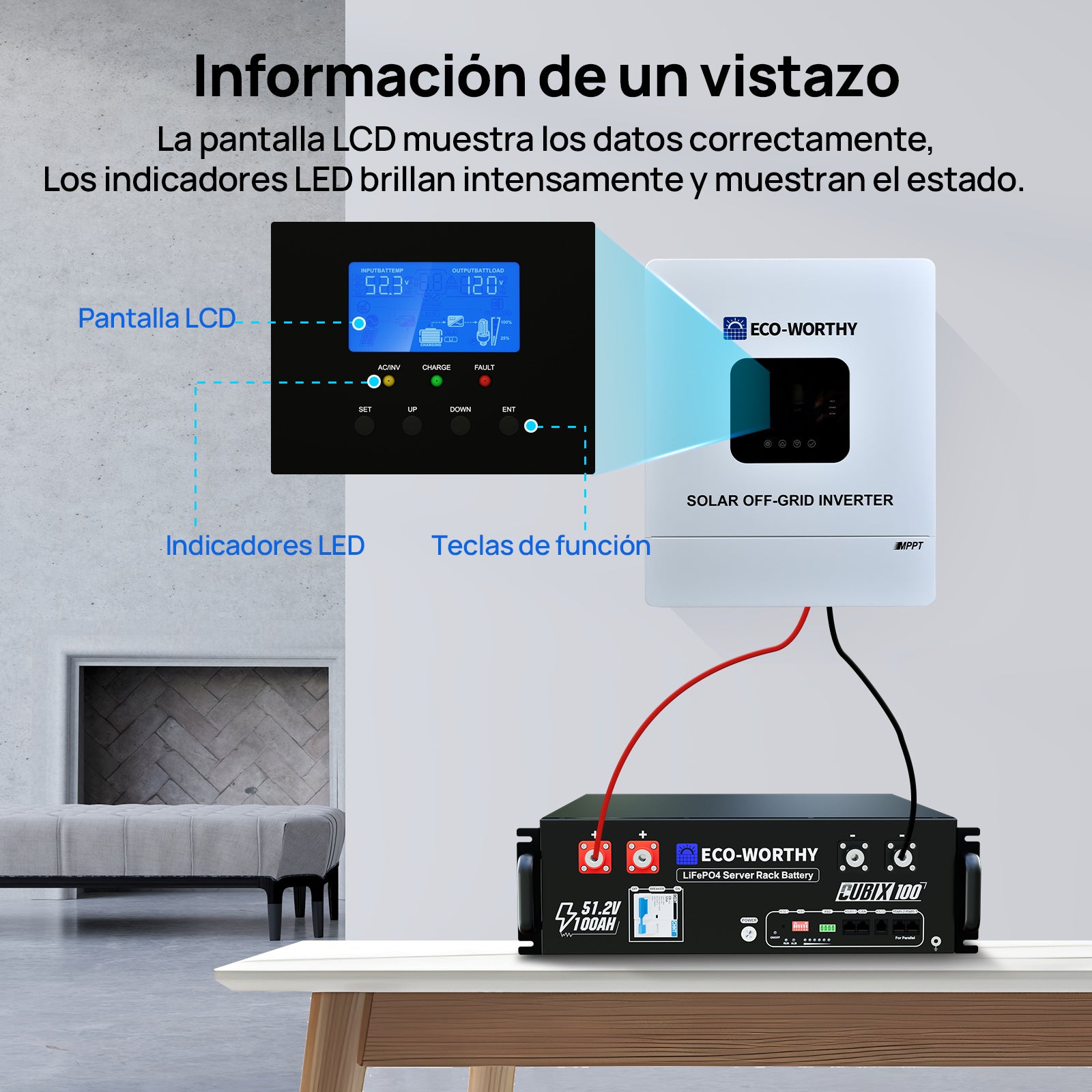 Energía de respaldo para el hogar ECO-WORTHY con LiFePO4 de 48V 100Ah e inversor híbrido de 48V 5000W - 1000W-2000W Kit Solar Aislada - eco-worthy-es