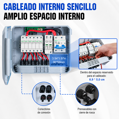 ECO‑WORTHY Caja Combinadora Fotovoltaica 15A IP65 con Protección contra Sobretensiones 12‑48V