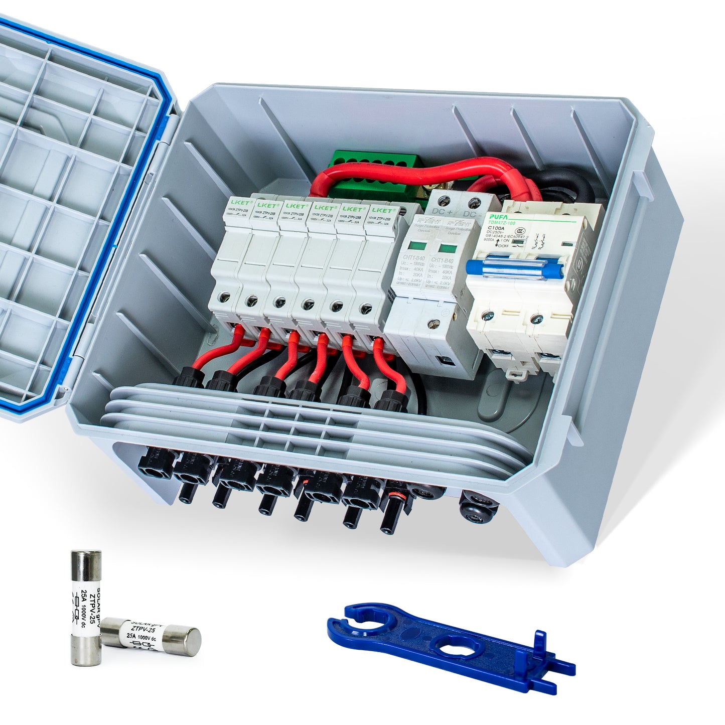 ECO‑WORTHY Caja Combinadora Fotovoltaica 15A IP65 con Protección contra Sobretensiones 12‑48V